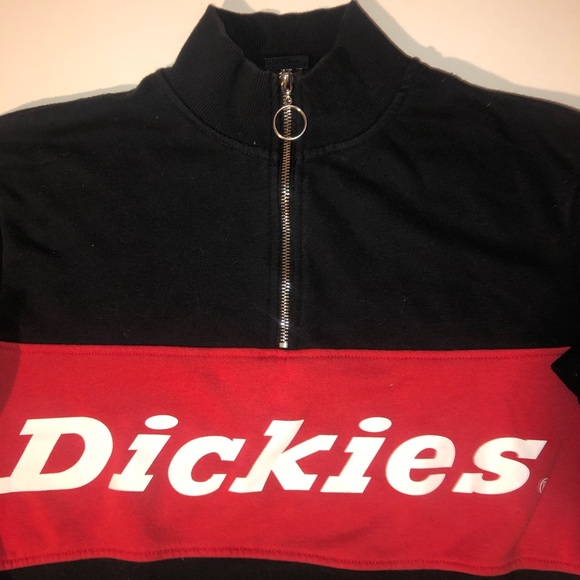 Dickies Half Zip Crop Sweater Womens Size XS Black Red Green - Picture 4 of 9